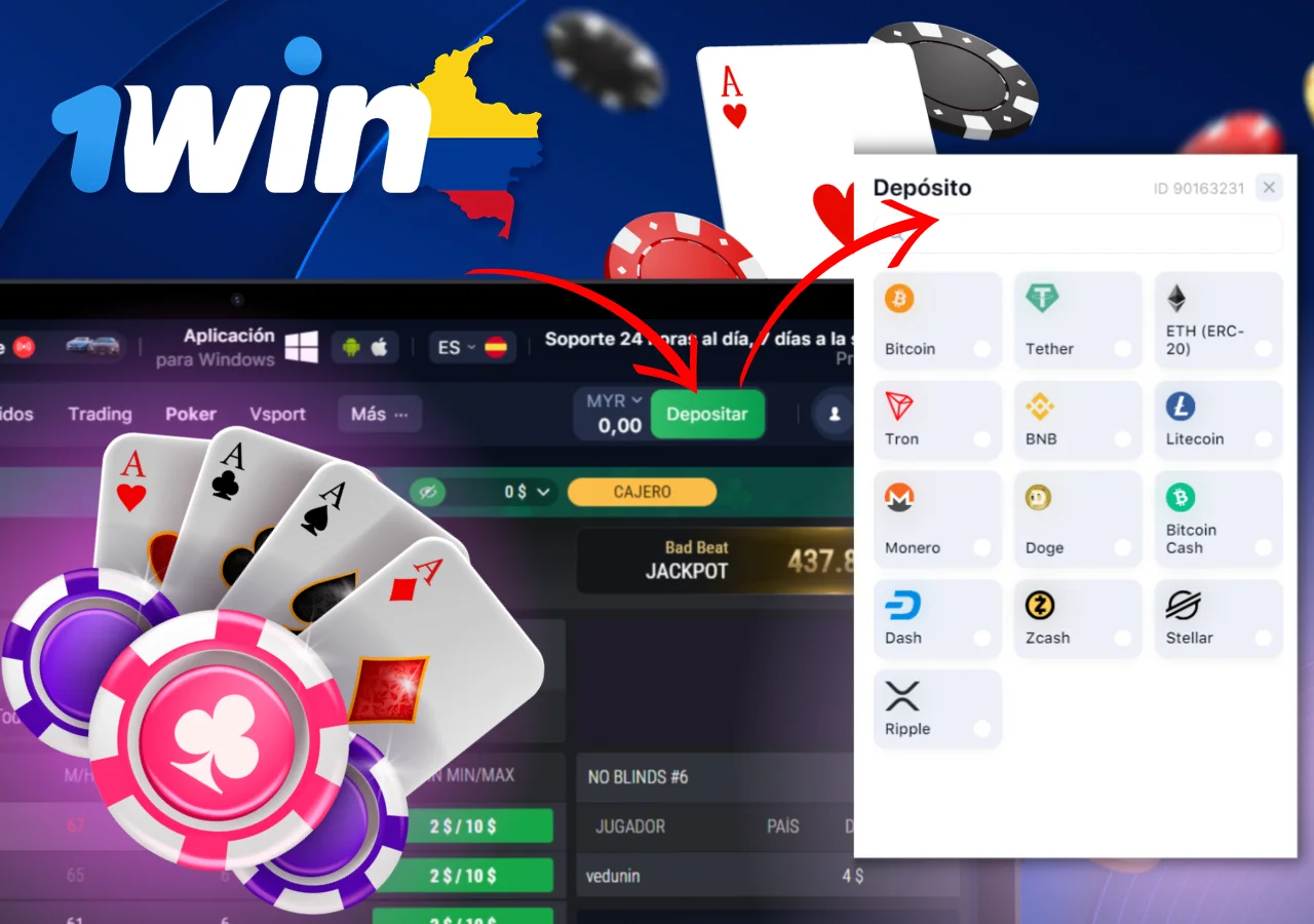 1Win ofrece varios metodos de deposito y retiro para jugar al poquer.